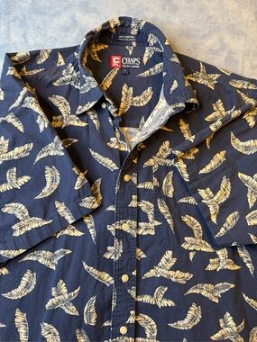 Chaps Navy Short-Sleeve Button-Down with Cream Banana Leaf Print Hawaiian shirt